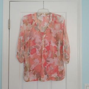 Coral/pink floral blouse